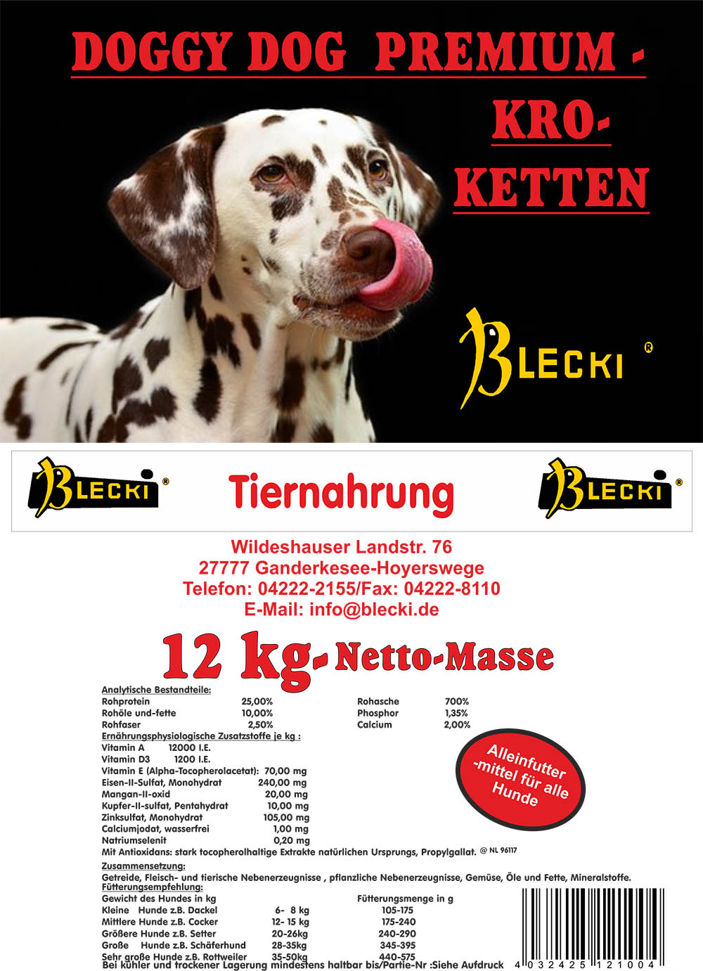 Blecki Doggy Dog Premium Krokette <h3>12kg<h3> 1 Blecki Doggy Dog Premium Krokette <h3>12kg<h3>