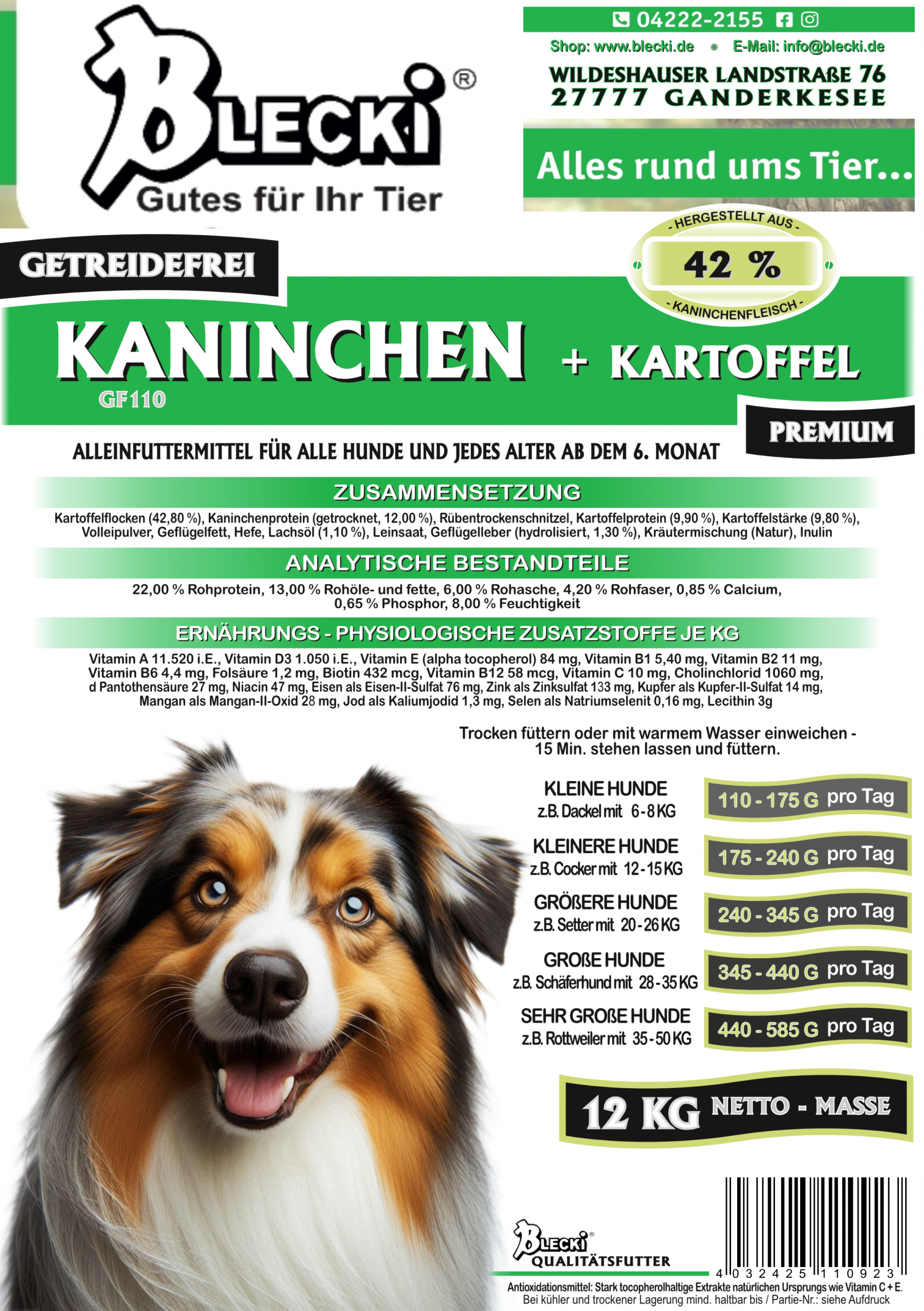BLECKI GF110 Kaninchen und Kartoffel <h3>12kg<h3> 2 BLECKI GF110 Kaninchen und Kartoffel