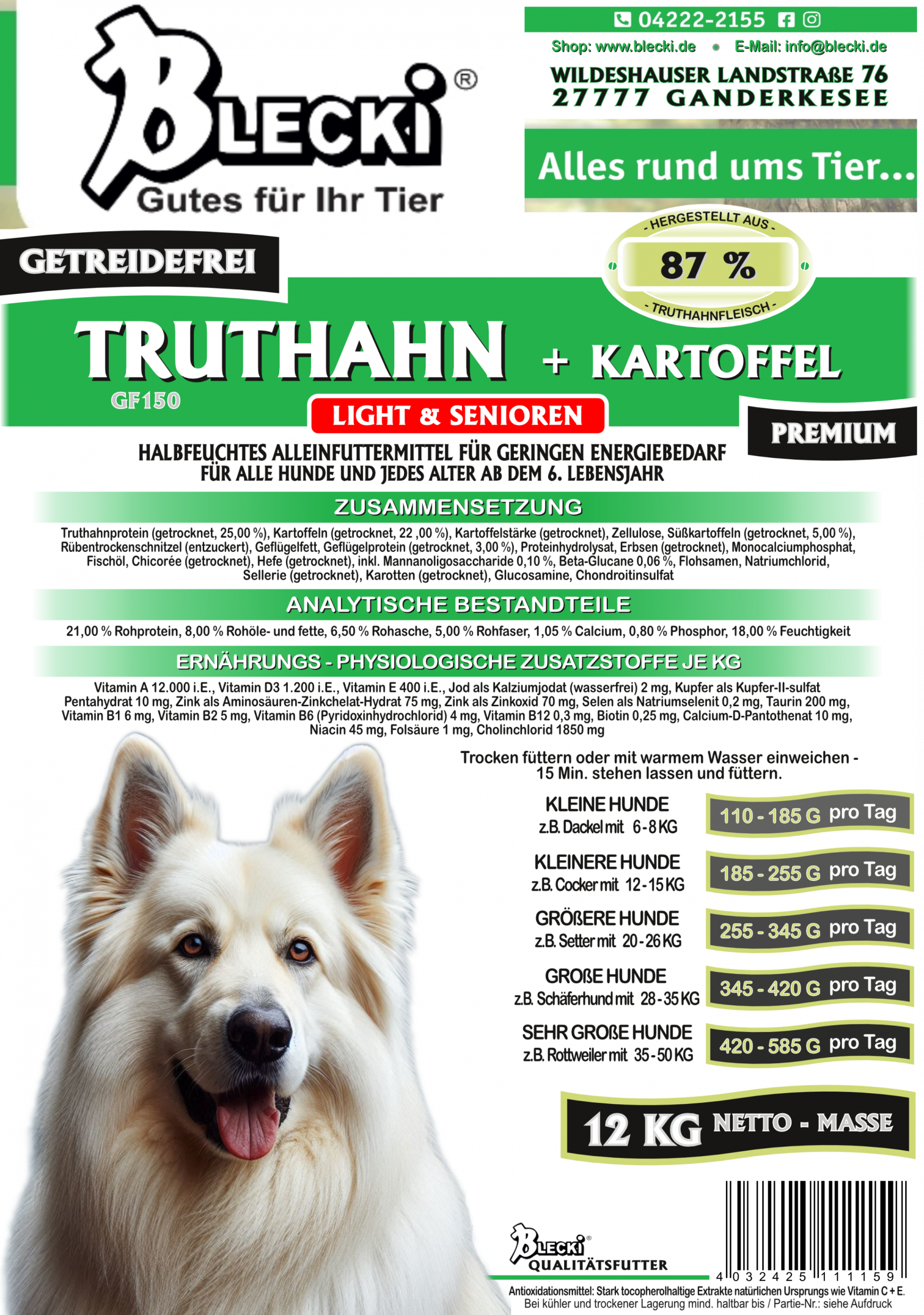 BLECKI GF 150 Truthahn + Kartoffel Senior <h4>12kg<h4> 2 BLECKI GF 150 Truthahn + Kartoffel Senior <h4>12kg<h4> – Bild 2
