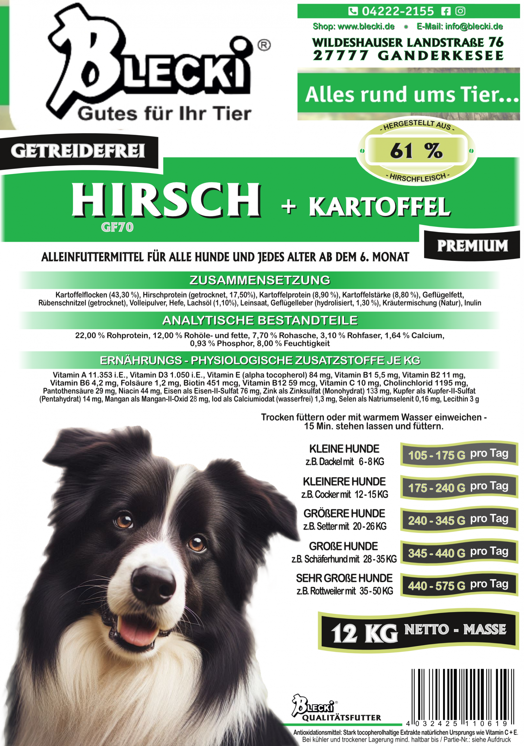 BLECKI GF70 Hirsch und Kartoffel <h3>12kg<h3> 2 BLECKI GF70 Hirsch und Kartoffel | 12kg