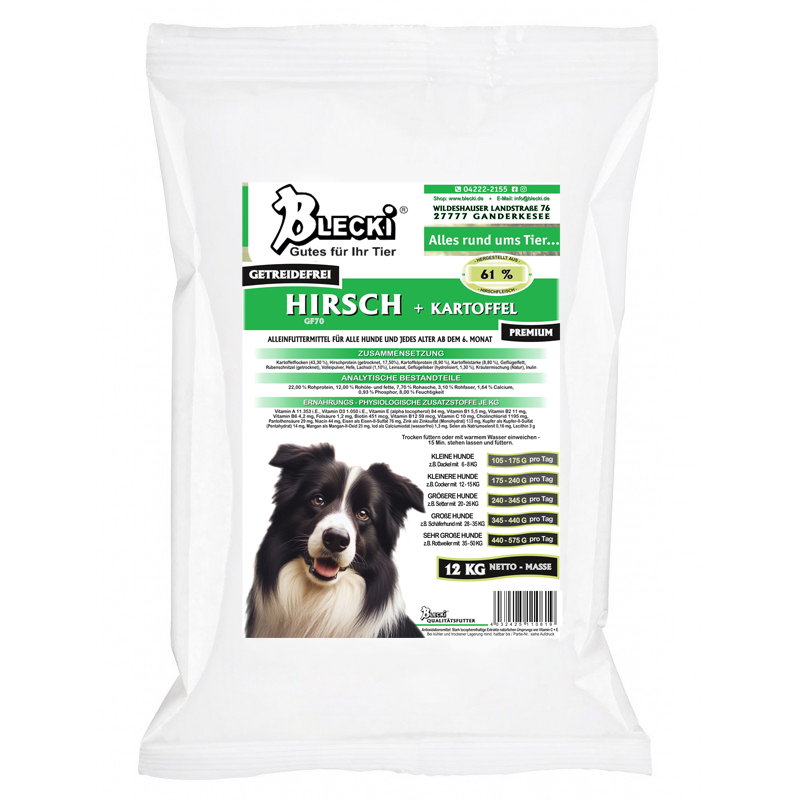 BLECKI GF70 Hirsch und Kartoffel <h3>12kg<h3> 1 BLECKI GF70 Hirsch und Kartoffel | 12kg